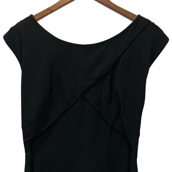 Vintage  Black Cocktail Dress Cap Sleeves Train Size Medium Hatlileu - Picture 3 of 14